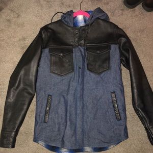 Espinoza denim/leather baller jacket